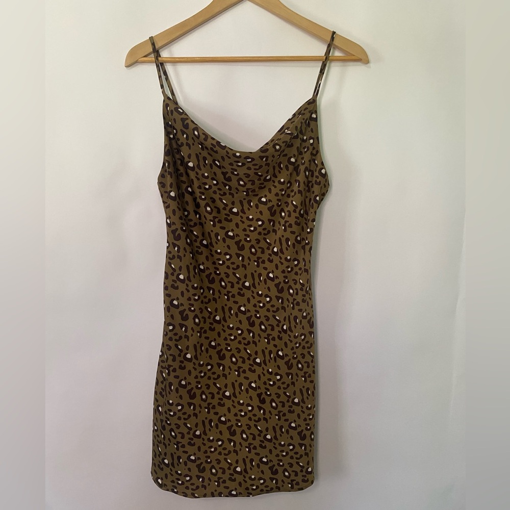 Urban Outfitters Slip Dress Womens M Leopard Print Cowl Neck Satin Mini Club